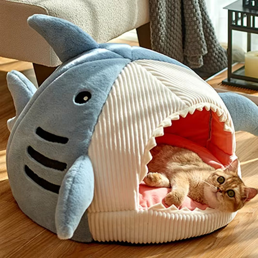 Winter Warm Pet Beds Shark Cat Mat Semi-Closed Pillow Puppy Nest Thicken Kittens Basket Cushion Pillow Mat Dogs Cats House Goods